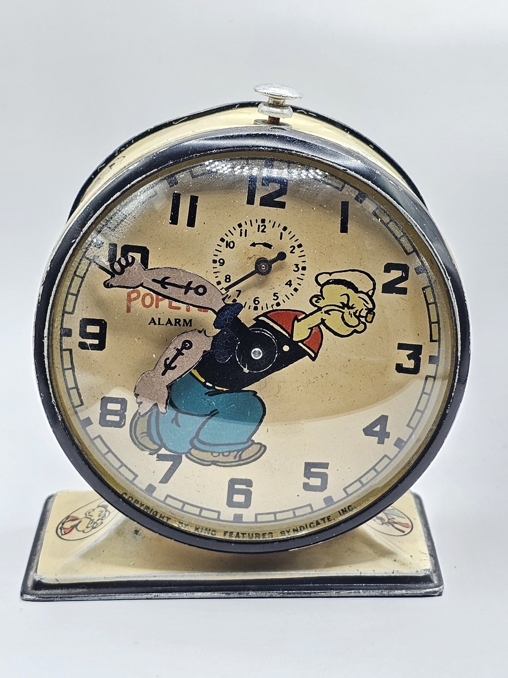 Rare 1930's New Haven Co Popeye Kings Feature Alarm Clock Working Litho Graphics